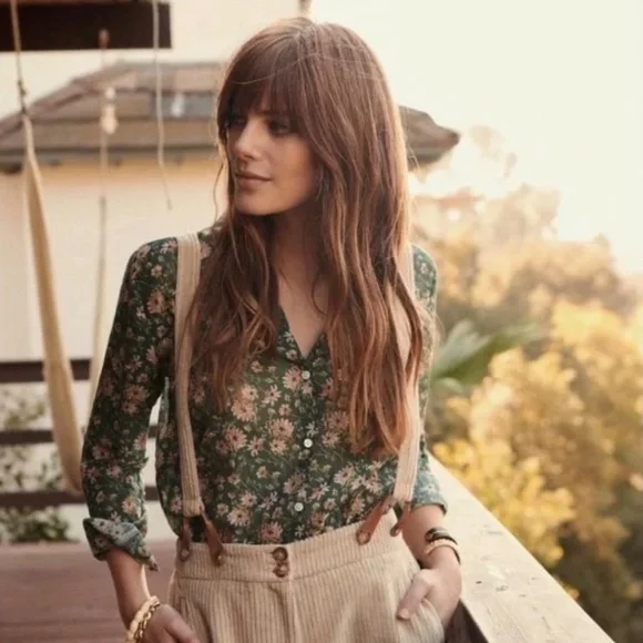 SEZANE Pierro Shirt in Edelweiss Green Floral Cotton/Silk, sz 10 (42), NWT - Picture 2 of 3